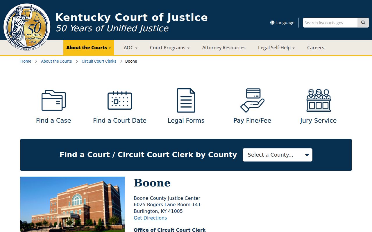 Boone Court of Justice information for checking a Florence historical name