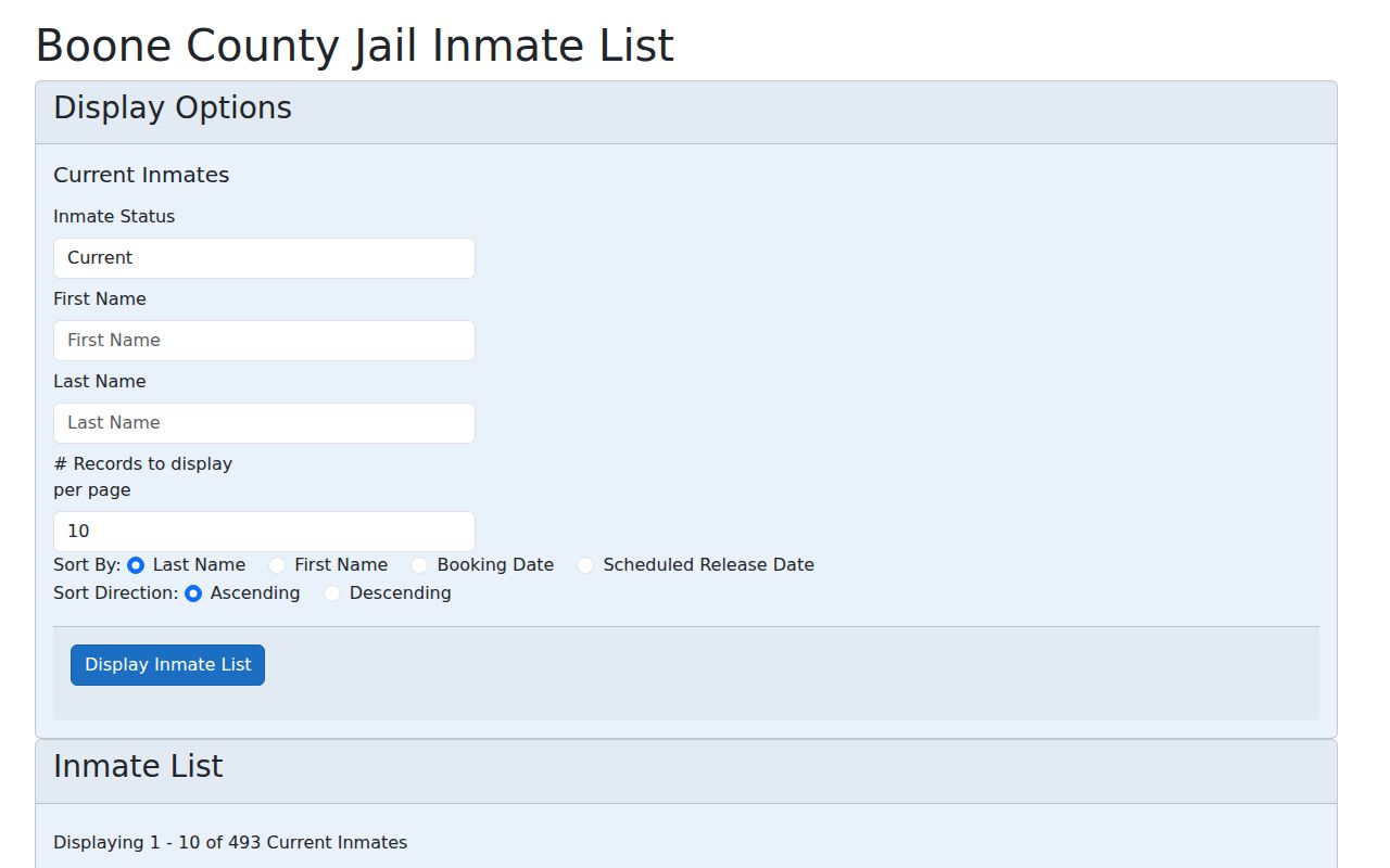Boone County Jail current inmate roster search