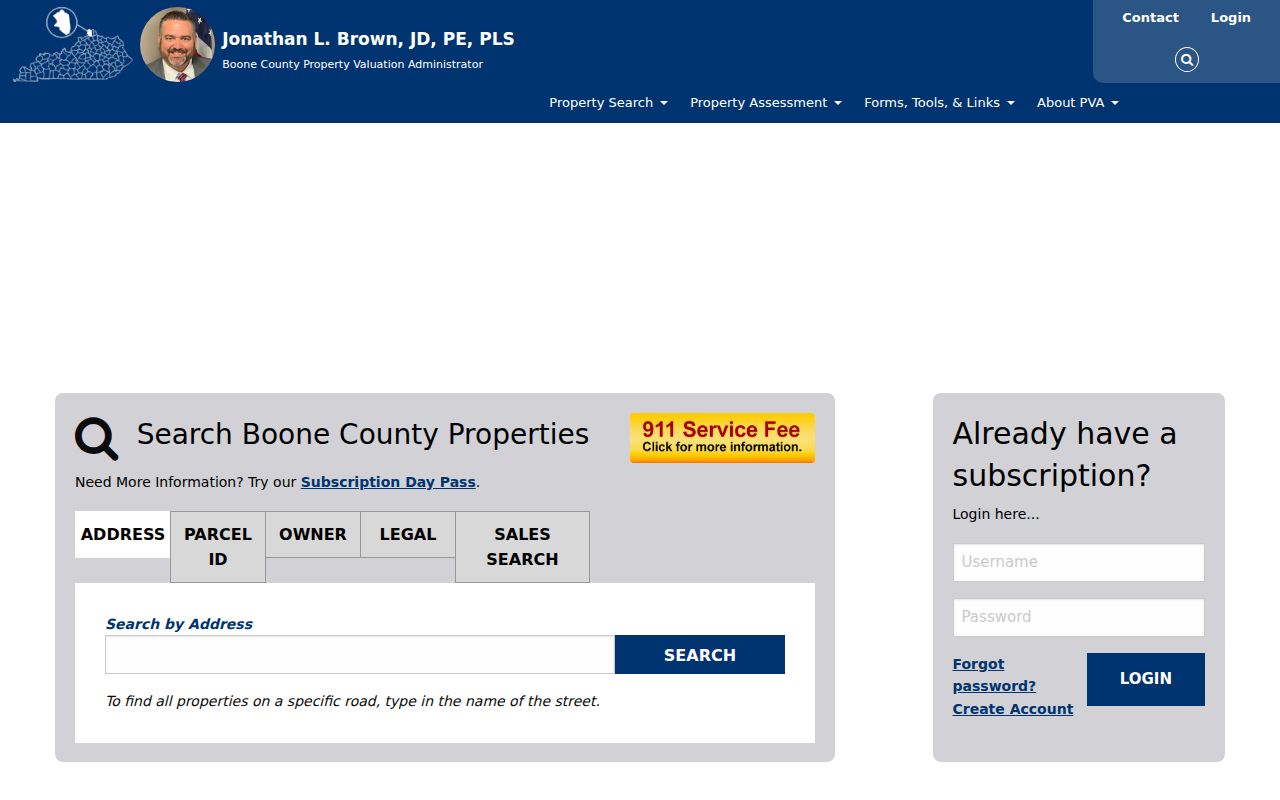 Boone County PVA property search for Florence resident records