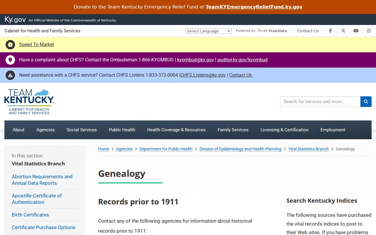 Kentucky vital records genealogy access information for historical resident research