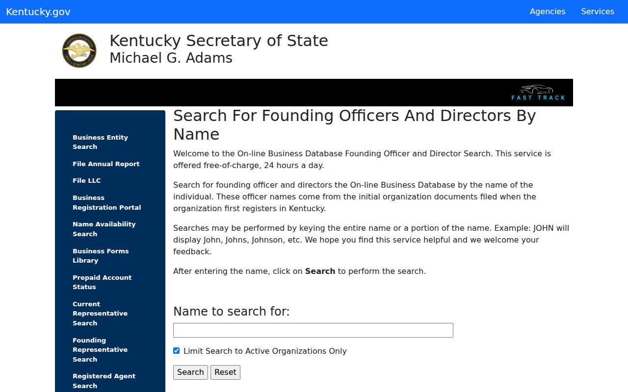 Kentucky founding officer search used for a Florence business-name clue
